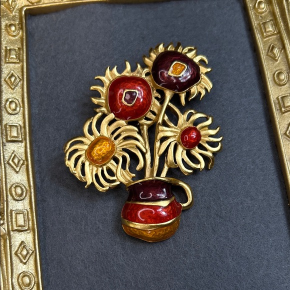 Vintage Yves Saint Laurent for Avon gold-tone and enamel brooch